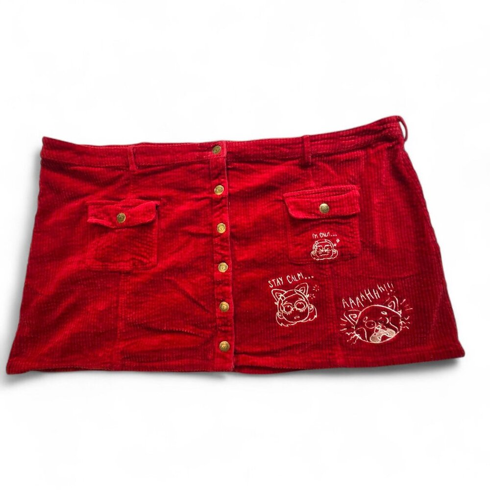Disney Turning Red Corduroy Skirt Red Snaps Pockets Embroidered 3X